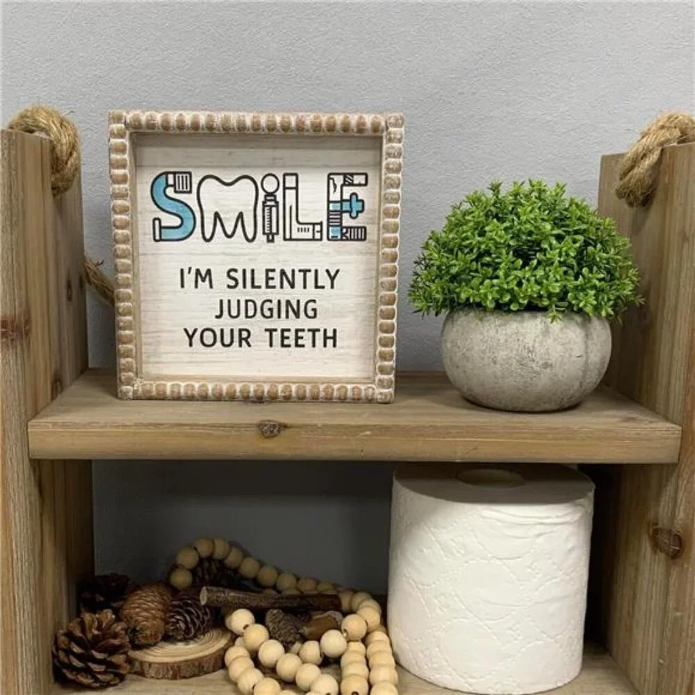 Boho Farmhouse Wooden Framed Bathroom Decor Signs, Funny Restroom Decorative